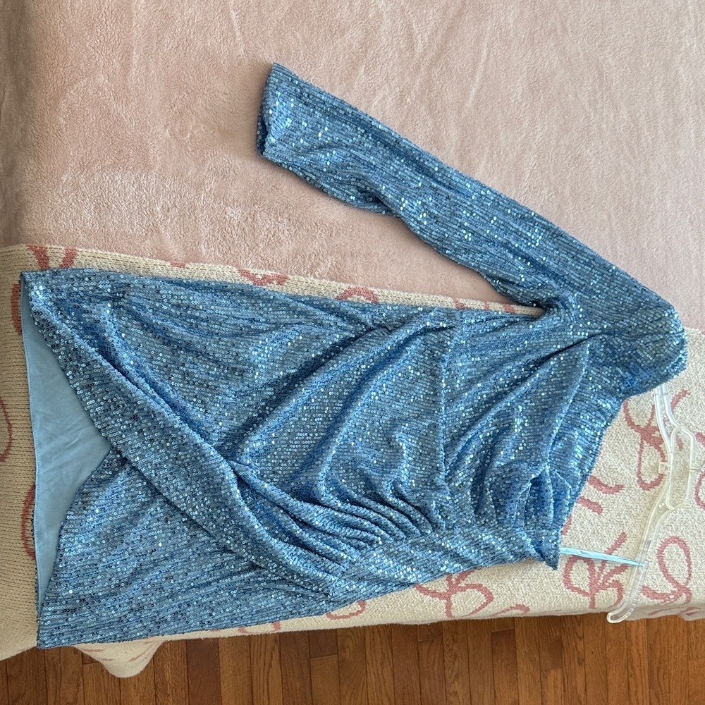 Fashion Nova Blue Sequin Midi Dress